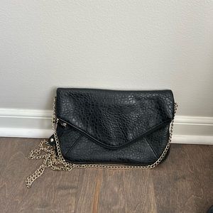 Small black leather crossbody clutch